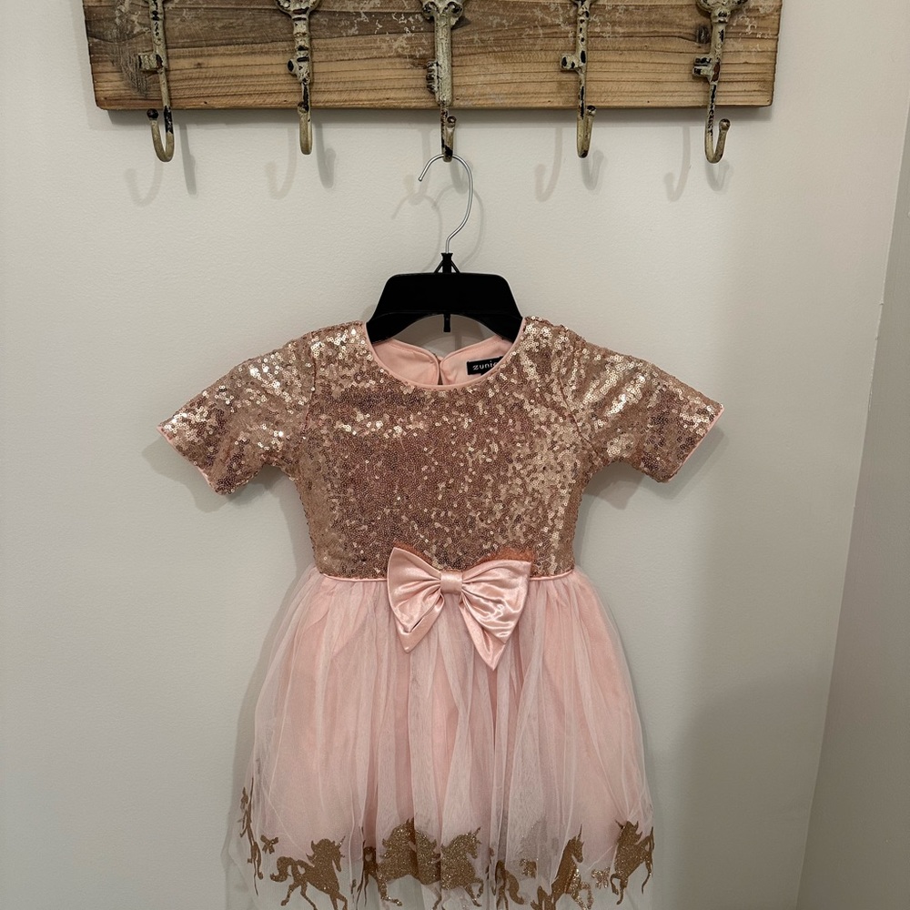 Girls sequin & touile party dress